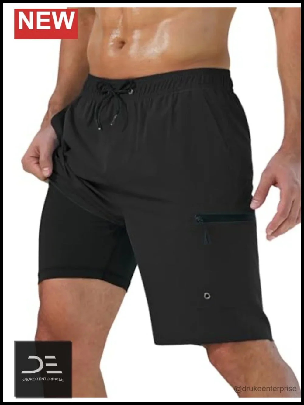 Men's Swim Trunks with Compression Liner Zipper Cargo Pockets 9 Inch Quick-Dry